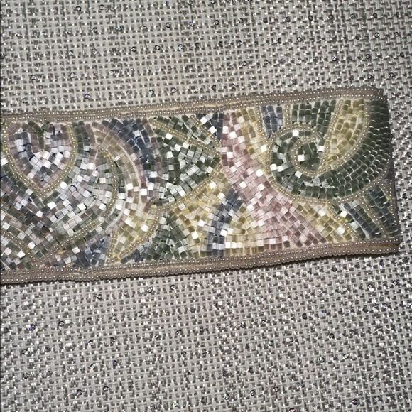 Vintage S Ivory Pink Green Yellow Blue Beaded Pastel Colored Wide Velcro Belt main image 10